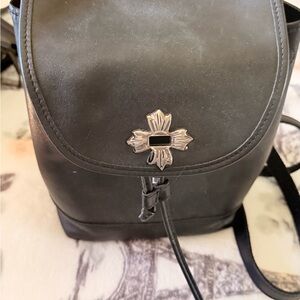 Black Leather Women’s Backpack with Silver Accent